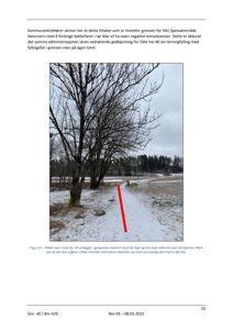 Fotografi av en trøse i snø, med en markert linje og en beskrivende tekstfigur.