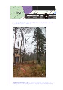 Fotografi av et utendørsområde med trær og en del av en bygning i bakgrunnen.