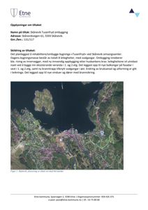 Satellittbilde (kart) som viser plassering av tiltaket i Skånevik med blå markeringer.