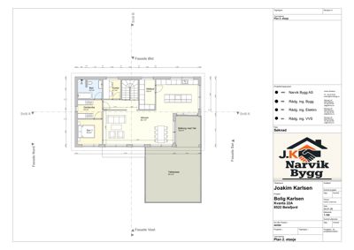 Etasjeplan (Plan 2. etasje) som viser romfordeling, dimensjoner og funksjoner for en bolig.
