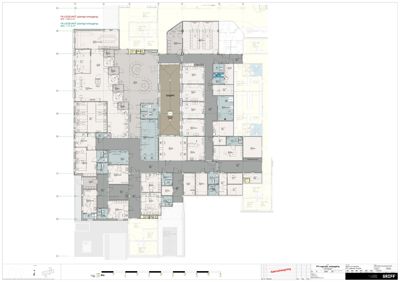 Etasjeplan (etasjeplan) som viser romfordeling, vegger og funksjoner i et bygg.