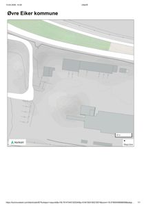 Kartutsnitt fra Norkart som viser topografi, vegnett og bygningsplasseringer i Øvre Eiker kommune.