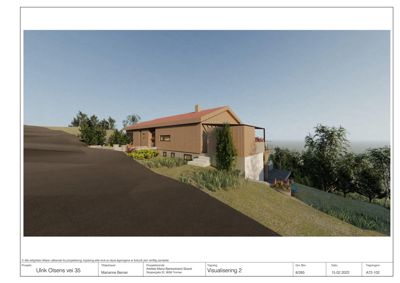 3D-visualisering av en planlagt bygning sett fra utsiden.