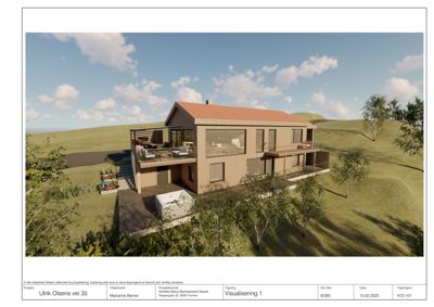 3D-visualisering av en planlagt bolig på Ulrik Olsens vei 35.