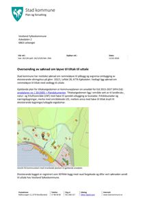 Et utsnitt fra et kommunekart som viser eiendommen med bygningsplassering og arealbruksinndeling.