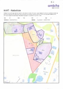 Kart over eiendom og nabolag med eiendomsnummer, adresse og naboliste.