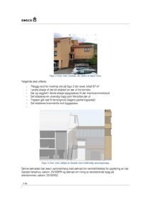 Fotografi av eksisterende bygning (rivelinje) og en 3D-visualisering (utklipp av fasade med ramningstrapp).