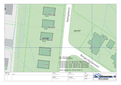 Situasjonsplan som viser tomtens plassering i forhold til nabolag, veier (Kalfjordveien, Bergproberveien), og innmålte høyder for eksisterende bygninger.