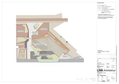 En situasjonsplan eller etasjeplan som viser romfordeling, vegger, dører og møblering i et interiør.