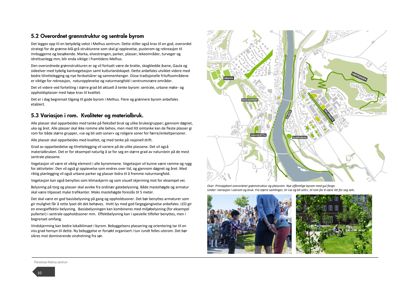 Et fotografi som viser en gruppe mennesker i et utendørs miljø, sannsynligvis en bypark eller gågate. Bildet er inkludert i en rapport om 'Overordnet grønnstruktur og sentrale byrom' og illustrerer hvordan befolkningen bruker plassen.