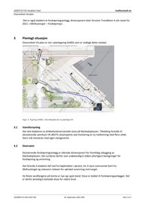 Oversiktsplan for ny planlagt VA-anlegg (vann- og avløp) på Markedsplassen, inkludert vannledninger, nivåer og tilknytninger.