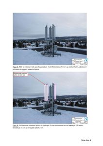 Fotografier av en gravitasjonsfeste med antenner på et tak, med tilhørende tekstdokumentasjon og tegninger.