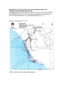 Utklipp fra situasjonskart som viser naborelatjon, eiendomsnummer (96/75, 96/341, 96/353) og grunnlinjer.