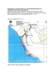 Situasjonsplan (basiskart) som viser eiendomsgrenser, vannkantar, og en planlagt steinkai.