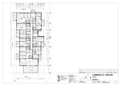 Etasjeplan (PLAN 4) som viser romfordeling og mål for en bolig i LANDÅS L5 - HUS B3.