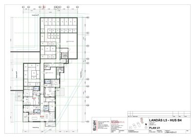 Etasjeplan (PLAN U1) som viser romfordeling, veggposisjon og mål for en bolig.