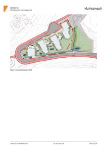 Situasjonsplan eller landskapsplan som viser bygningenes plassering i forhold til terrenget, veier og naturinngrep.