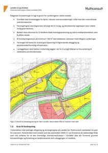 Situasjonsplan eller detaljreguleringsplan som viser tomtens form, grenser og områder for vannbehandling (grønt og rødt).