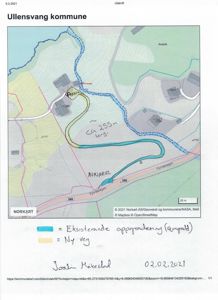 Situasjonsplan (NORKART) som viser tomtens beliggenhet i Ullensvang kommune, med overlag av eksisterende og ny veg.