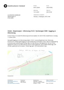 Et situasjonskart som viser en planlagt tiltak (bygging av tilkomstveg) med angitte mål og områder.