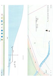 Situasjonsplan med topografi, vannveier (Fjorden), og en markert punktlinje (Pel 110).