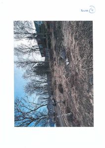 Fotografi av en tomt med eksisterende hus og vegetasjon.