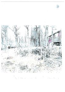 Fotografi av en bygning sett fra utsiden, med trær i forgrunnen.