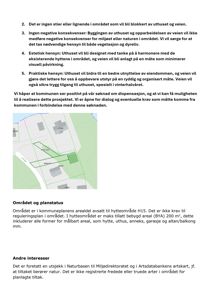 Et kart som viser et område med vegnavn og en markert bygningsplassering.