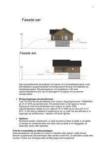 Bildet viser fasadetegninger for en bygning sett fra sør og øst, inkludert høydeprofil og terrenglinjer.