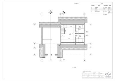 Snittegning (Vedlegg E - 4) som viser tverrsnitt gjennom bygningen, romfordeling og konstruksjonsdetaljer.