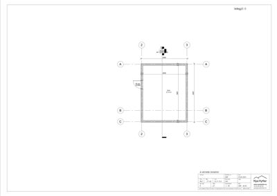 Etasjeplan (Vedlegg E-5) som viser romfordeling, dimensjoner og plassering av dører for en bygning.