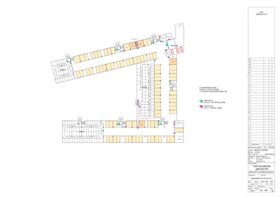 Etasjeplan eller parkeringsplan som viser romfordeling, vegger og soner.