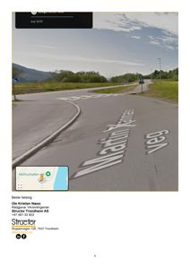 Google Street View-bilde av en vei med 'Martin X veg' skrevet på asfalten, inkludert et kartutsnitt og en signatur.