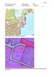 Bildet viser to kartutsnitt: øverst et geografisk kart som viser eiendommens beliggenhet i forhold til omgivelsene, og nederst et kartutsnitt med regulert arealformål og faresoner for flom.