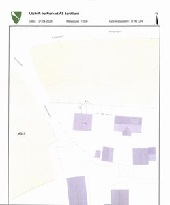 Situasjonsplan (Norkart) som viser tomtens beliggenhet i forhold til nabolag, veier (Kongsvegen) og høydemål.
