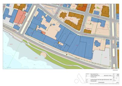 Situasjonsplan som viser tomtene, bygninger og veier i området.