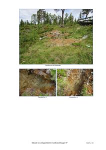 Fotografier av et utvalgt område som ble undersøkt, inkludert to prøvehull i bakken.