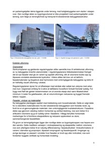 Fotografier av eksisterende bebyggelse og oppriss av en bygning i et snødekt landskap.