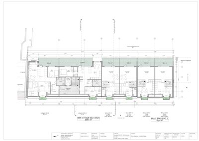 Etasjeplan for BRA 3. etasje i et flerboligprosjekt, som viser romfordeling, arealer og utvendige områder.