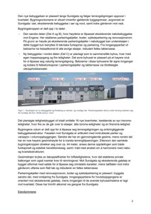 3D-visualisering (rendering) av en ny bebyggelse med etiketter for ulike deler (Engene 41, Bygg Del A, B, C, Sundgata 21F).