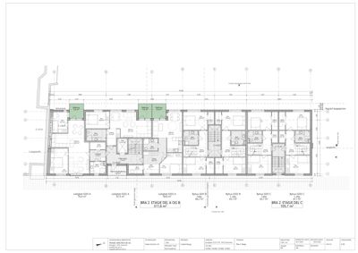 Etasjeplan for BRA 2, som viser romfordeling og areal for leilighetene i etasje A og C.