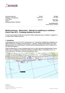Et kart som viser avstandsmålinger mellom en kranplassering og Molde lufthavn Åre.