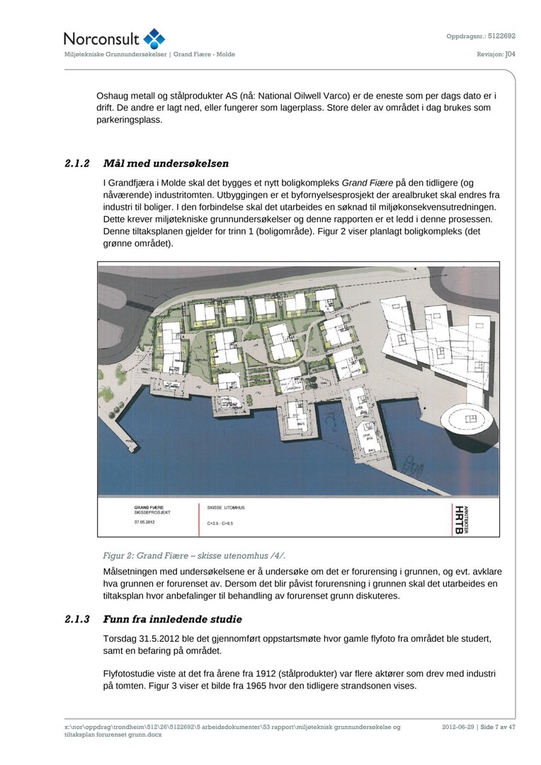 Et 3D-modellert bilde (rendering) som viser et planlagt boligkompleks (Grand Fjæra) sett fra utsiden, inkludert omgivelsene.
