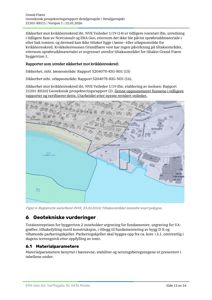 Et kart som viser et geografisk område med registrerte naturfarger (grønnfarget) og et svart polygon som markerer tiltaksområdet for kvikkleiresikring.