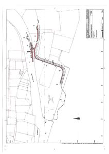 Situasjonsplan som viser tomtens grenser, eiendomsnummer (150), naboeiendommer og en planlagt vei eller infrastruktur.
