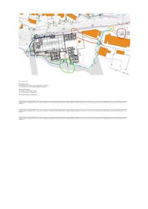 Situasjonsplan som viser bygningers plassering i forhold til hverandre og omgivelsene, inkludert veier og grøntområder.