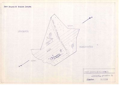Situasjonsplan som viser eiendomsform, nabolag (Urholmen, Nordpynten) og plassering av bygget.