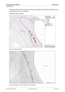 Kart som viser et skredutsatt område med topografi og hensynssoner knyttet til ras- og skredfare.