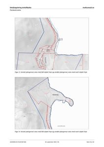 Situasjonsplaner som viser topografi, grenser (varslet og utvidet plangrense) og arealbruk for detaljregulering av Jentoftbukta.