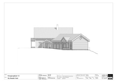 Fasadetegning som viser bygningens utseende sett fra vest.